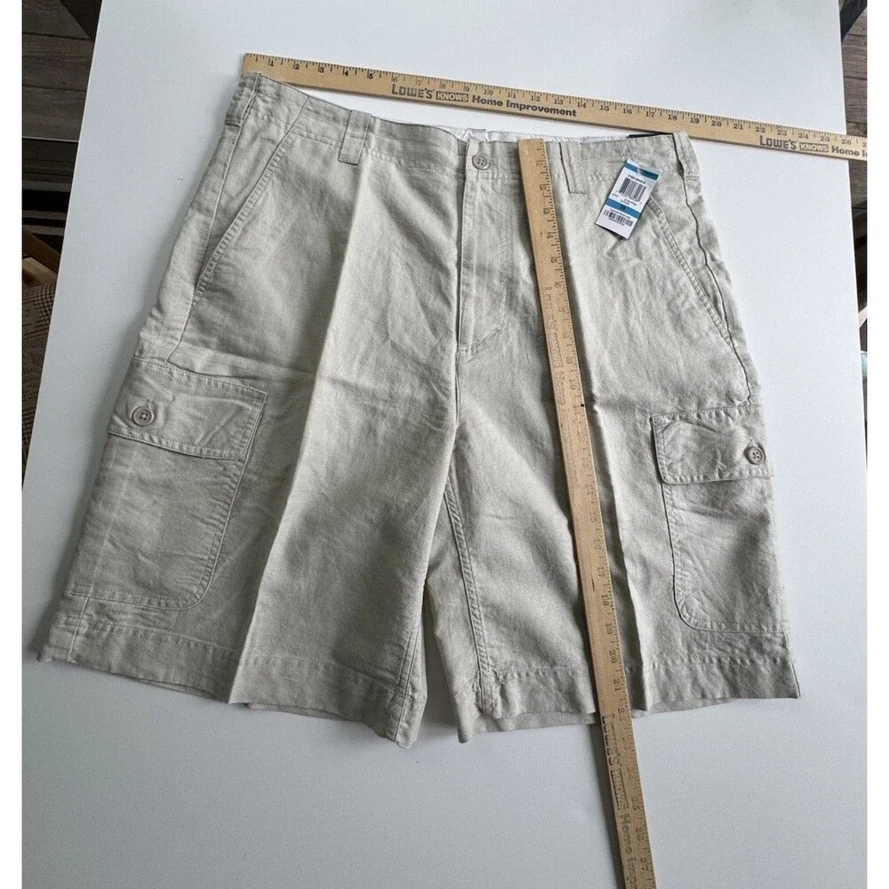 Club Room Men's Cargo Shorts 36 Khaki Linen Cotton Blend Preppy Classic New